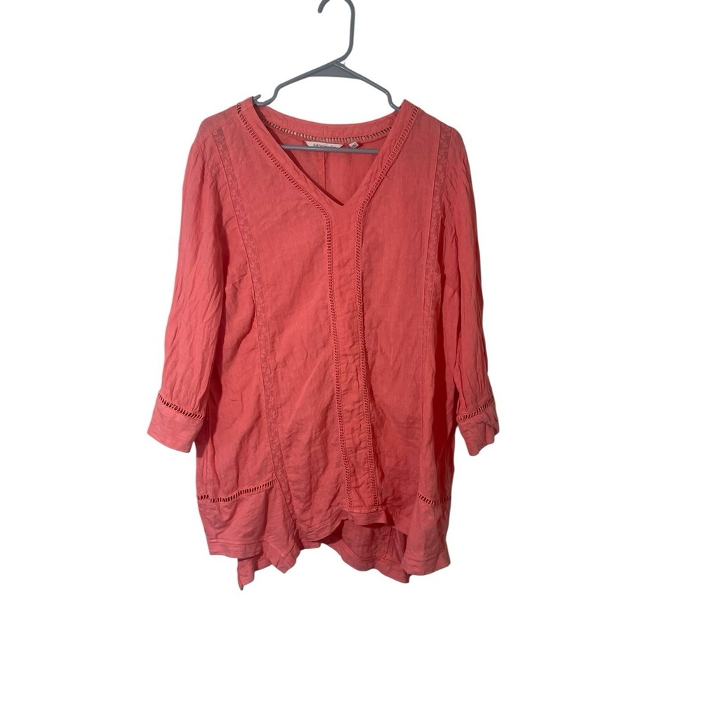 Soft Surrounding Leonie Coral / Peach 100% Linen 3/4 sleeve Tunic L‎ Beachy Boho